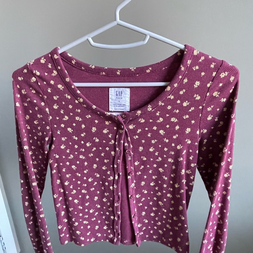 GAP Teen Floral Knit Cardigan